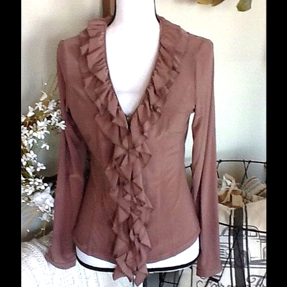 Clara Sun Woo ruffle front long-sleeve top size small